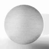Stainless steel sphere with brushed texture, horizontal grain, and rounded form displayed on a white backdrop.